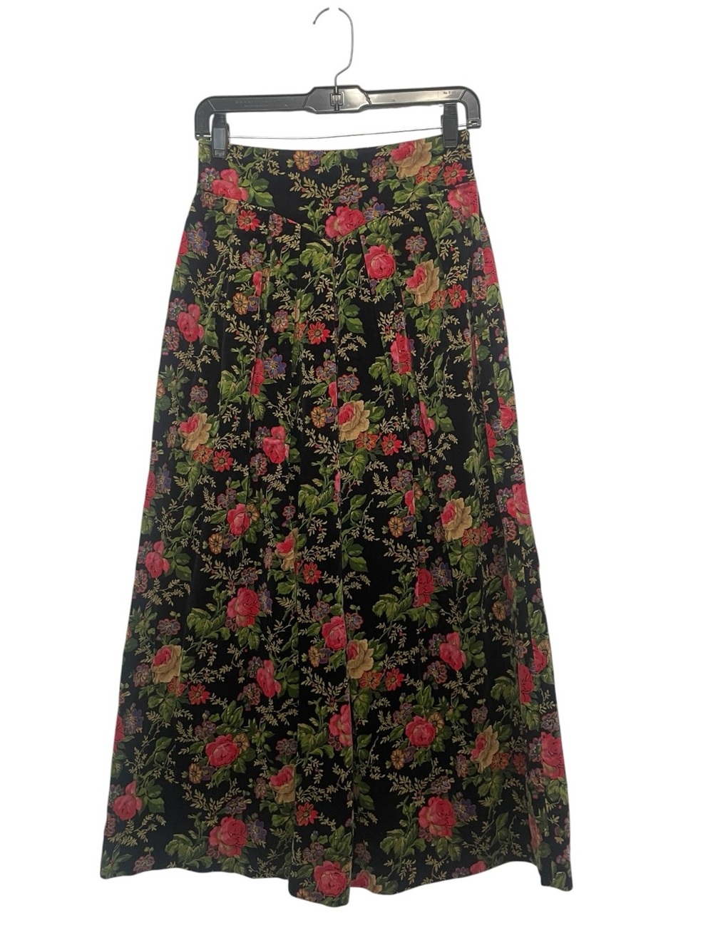 Herman Geist Velvet Cottagecore Prairie Midi Skirt Floral Print 4 Vintage Roses